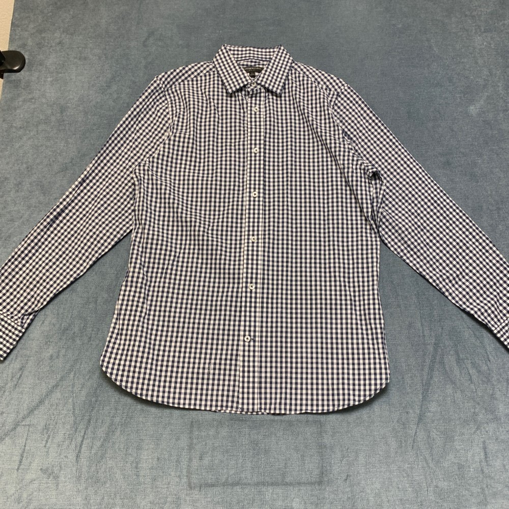 Banana Republic Slim Fit Shirt Mens Large White Black Plaid Business Button Up